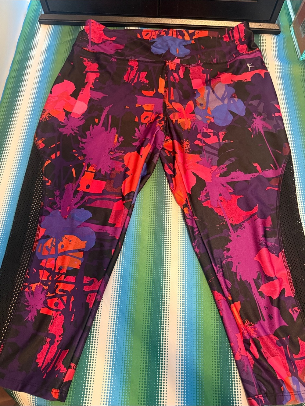 Danskin Now Floral Capri Leggings - Purple, Pink & Blue